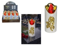 Świeca LED RICO RÓŻA 12,5x5 cm biało-złota z czerwonym płomieniem - 1 szt