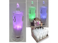 Świeca, świeczka brokatowa LED z podstawą światło RGB 18x6,5 cm TRANSPARENTNA