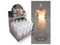 Świeca, świeczka brokatowa LED z podstawą światło (żywy płomień) ciepłe 18x6,5 cm TRANSPARENTNA A7145N