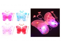 Skrzydła świecące MOTYLA dla dzieci + opaska + różdżka ZESTAW 3 el. LED 50x40 cm