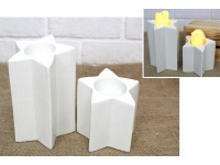 Świeczniki ceramiczne GWIAZDA duży 10x10x16 cm mały 10x10x11 cm BIAŁY - kpl 2 szt