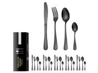 Sztućce stal nierdzewna kpl 24 szt (6x widelec, nóż, łyżka, łyżeczka) w pudełku 24x7x5 cm CZARNE