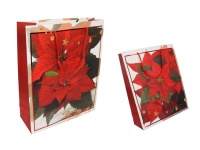 Torba prezentowa papierowa świąteczna POINSECJA złocona 32x26x10 cm MIX WZORÓW