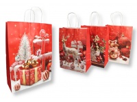 Torba prezentowa ŚWIĄTECZNY WZÓR papierowa 33x25,5x12,5 cm CZERWONA