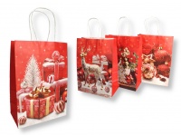 Torba prezentowa ŚWIĄTECZNY WZÓR papierowa 25,5x18,5x9,5 cm CZERWONA