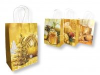 Torba prezentowa ŚWIĄTECZNY WZÓR papierowa 25,5x18,5x9,5 cm ZŁOTA