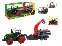 Traktor z przyczepą i belami drewna (światło, dźwięk) w kartonie 53x21,5x16 cm