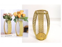 Wazon metalowy z szklanym wkładem zdobiony 24x13 cm ZŁOTY