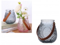 Wazon, wazonik szklany z rączką 15x9 cm DYMIONY, RÓŻOWY transparentny z wzorem MIX