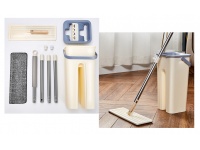 MOP Wiadro z wyciskaczem do mopa PROSTOKĄTNE 35x19x16 cm + płaski mop z metalowym kijem 120 cm BEŻOWO SZARY