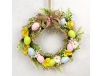 Wianek dekoracyjny, zawieszka z gałązek KWIATY, JAJKA 35 cm pastelowe kolory