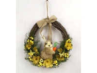 Wianek dekoracyjny, zawieszka gałązki-siano ZAJĄC z marchewką 36 cm brązowo pomarańczowy