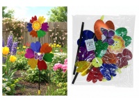 Wiatrak ogrodowy dekoracyjny PODWÓJNY KWIATEK holograficzny  motylek, słoneczko 55x20x6 cm - 1 szt