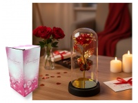Wieczna RÓŻA LED czerwono-złota na podstawku z lusterkiem i motylem 21,5x9 cm