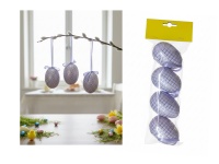 Wielkanocne jajka styropianowe w materiałowej owijce z zawieszką 7 cm kpl 4 szt fioletowe