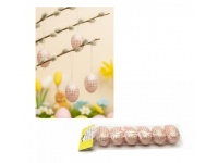 Wielkanocne jajka styropianowe w materiałowej owijce z zawieszką 6 cm kpl 6 szt łososiowe