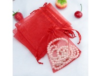 Woreczek na biżuterię, upominek 40x30 cm TRANSPARENTNY CZERWONY