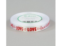 Wstążka satynowa z nadrukiem LOVE BIAŁA 12mm x 23m - 1 szt