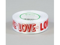 Wstążka satynowa z nadrukiem LOVE BIAŁA 25 mm x 22 m - 1 rolka 