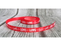 Wstążka satynowa z nadrukiem LOVE CZERWONA 12mm x 23m - 1 szt