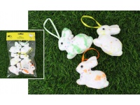 Zające styropianowe w brokacie z zawieszką (1 szt -7x5,5 cm) kpl 6 szt