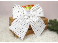 Zawieszka na choinkę KOKARDA welurowa z cekinami 28x25 cm SREBRNA