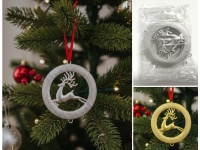 Zawieszka na choinkę koło z reniferem 8,5 cm - kpl 6 szt złote, srebrne