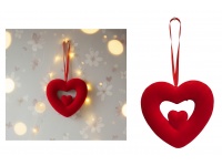 Zawieszka, ozdoba serce styropianowe flokowane 13 cm CZERWONE