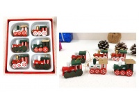 Zawieszki świąteczne LOKOMOTYWY drewniane 1 szt - 4x3x2 cm kpl. 6 szt w kartoniku 12,5x11x2 cm