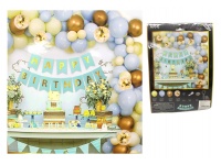 Zestaw dekoracyjny na urodziny (girlanda happy birthday, balony) ŻÓŁTO - ZŁOTO - NIEBIESKIE - 100 szt
