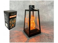 Znicz, lampion, latarnia LED plastik TRAPEZ z płomieniem wieloledowym POMARAŃCZOWY OGNISTY 27,5x11x11 cm A7166O