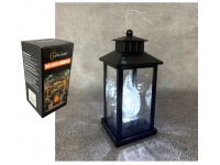 Znicz, lampion, latarnia LED plastik PROSTOKĄT z płomieniem wieloledowym ZIMNY BIAŁY 28,5x11x11 cm A7165W