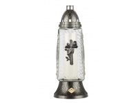 Znicz szklany 1047 bezbarwny z aplikacją Krzyż SREBRNY 33 cm - 1 szt