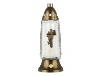 Znicz szklany 1047 bezbarwny z aplikacją Krzyż ZŁOTY 33 cm - 1 szt