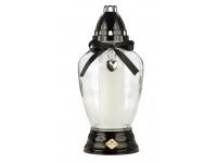 Znicz szklany 1113 bezbarwny z wstążką i sercem CZARNY 28 cm - 1 szt