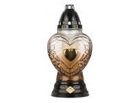 Znicz szklany 1117 AP1 brązowy z aplikacją SERCE CZARNY 26 cm - 1 szt