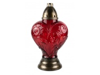Znicz szklany 846 czerwony z wzorem SERCE ZŁOTY 38 cm - 1 szt