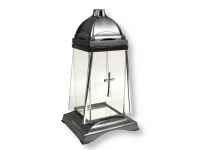 Znicz szklany GLASS ART 3 TRAPEZ srebrny z aplikacją KRZYŻ 31 cm - 1 szt