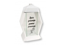 Znicz szklany Lampion IX LAMEL BIAŁY 37 cm srebrny napis i róża - 1 szt