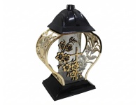 Znicz szklany lampion3 LA3 METALIZACJA kwiaty, krzyż złoty 29 cm - 1 szt