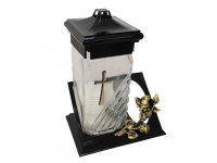 Znicz szklany TABLICZKA róża Krzyż Złoty 24 cm - 1 szt
