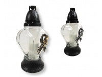 Znicz szklany Z-361 CZARNA WSTĄŻKA Z RÓŻĄ 26 cm srebrny, złoty MIX - 1 szt