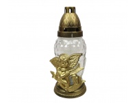 Znicz szklany Z-455 ANIOŁEK 20 cm złota aplikacja - 1 szt