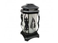 Znicz szklany Z-468 KAPLICZKA LIŚĆ Z KRZYŻEM CZARNY 26 cm srebrna aplikacja, mleczne szkło - 1 szt