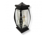 Znicz szklany ZC-2 Prima 27 cm czarny ZŁOTA RÓŻA I KRZYŻ - 1 szt