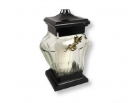 Znicz szklany ZC-3 Urna 22 cm czarny złota róża z krzyżem - 1 szt