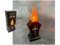 Znicz, WKŁAD LED ŻYWY PŁOMIEŃ złoty krzyż POMARAŃCZOWY OGNISTY 17 cm A7160O